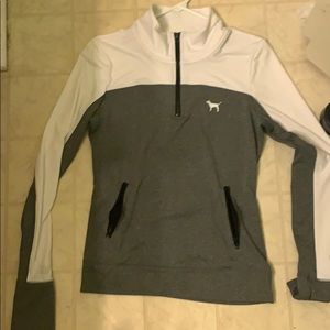 grey and white quarter zip workout jacket